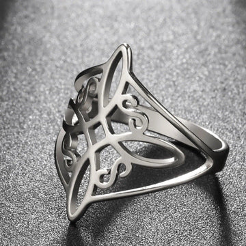Witch Knot Stainless Steel Wiccan Cross Celtics Knot  - Witchcraft Good Luck Protection Amulet Women Girls Rings - The Jewellery Supermarket